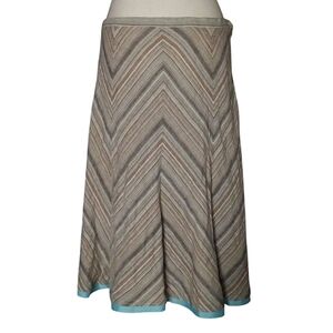 Vintage 90's Y2K Chevron Print Linen Blend Ribbon Trim Full A line Skirt Size 10
